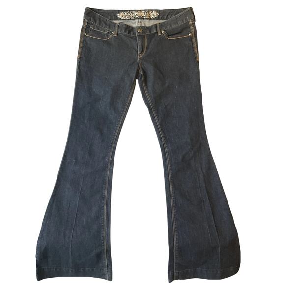 Express Jeans Women Jeans 8 Dark Blue Denim Stella Flare 33" Inseam Low Rise - Picture 1 of 11